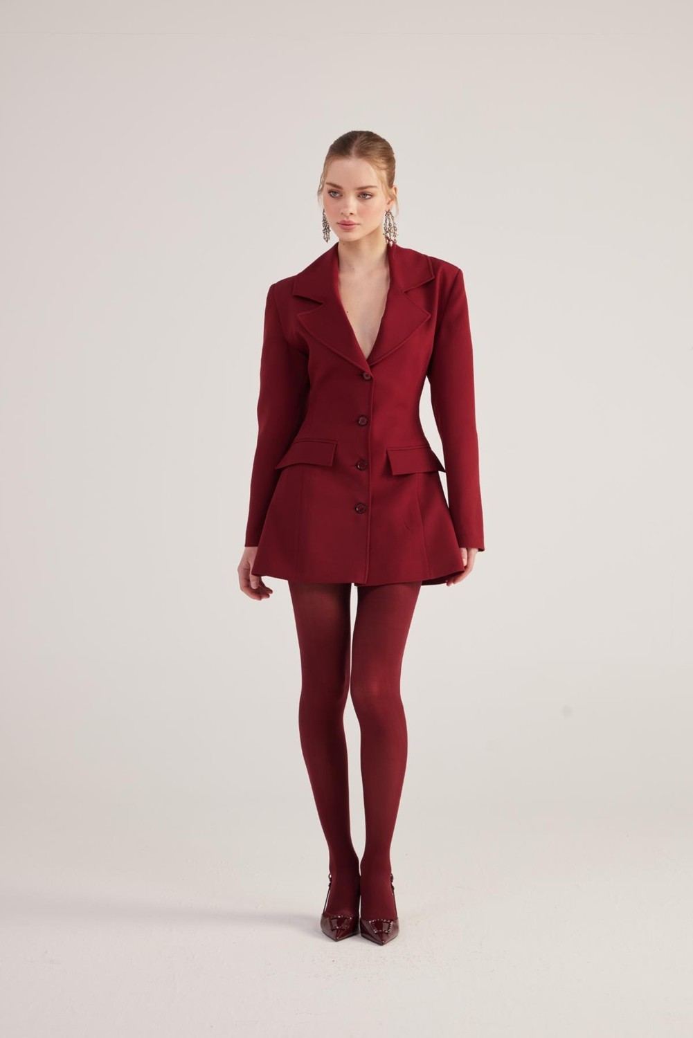 Holly Lolly Belden Oturmalı Fit Kesim Deja Blazer Ceket Bordo görsel 3