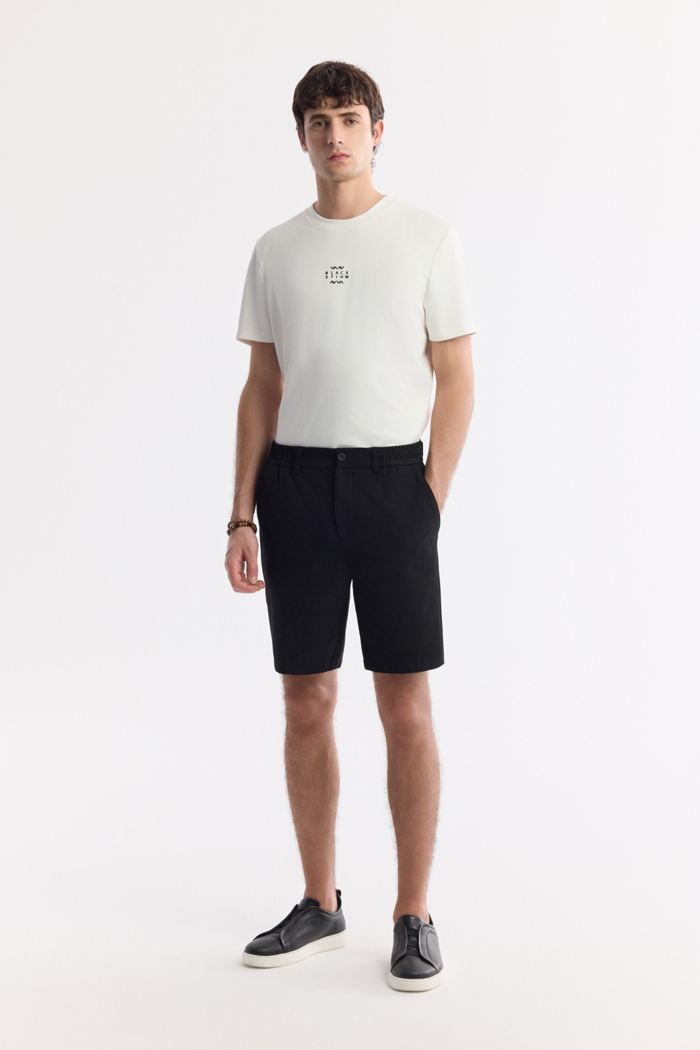 AVVA Erkek Beyaz Yanı Lastikli Gofreli Bi-Stretch Slim Fit Chino Şort A51Y3730