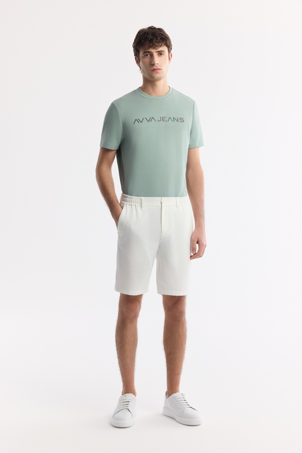 AVVA Erkek Beyaz Yanı Lastikli Gofreli Bi-Stretch Slim Fit Chino Şort A51Y3730