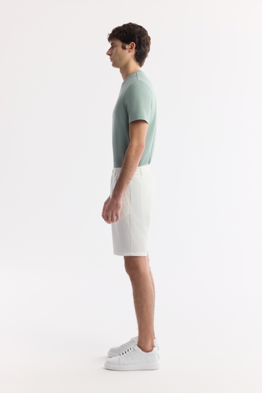 AVVA Erkek Beyaz Yanı Lastikli Gofreli Bi-Stretch Slim Fit Chino Şort A51Y3730 görsel 2