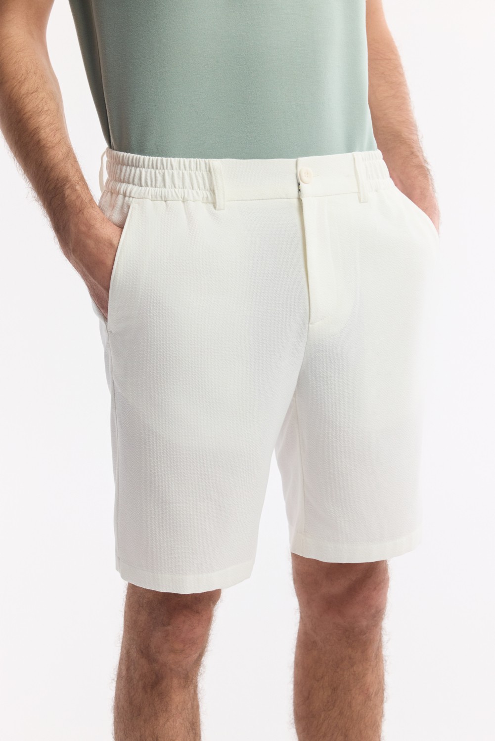 AVVA Erkek Beyaz Yanı Lastikli Gofreli Bi-Stretch Slim Fit Chino Şort A51Y3730 görsel 4