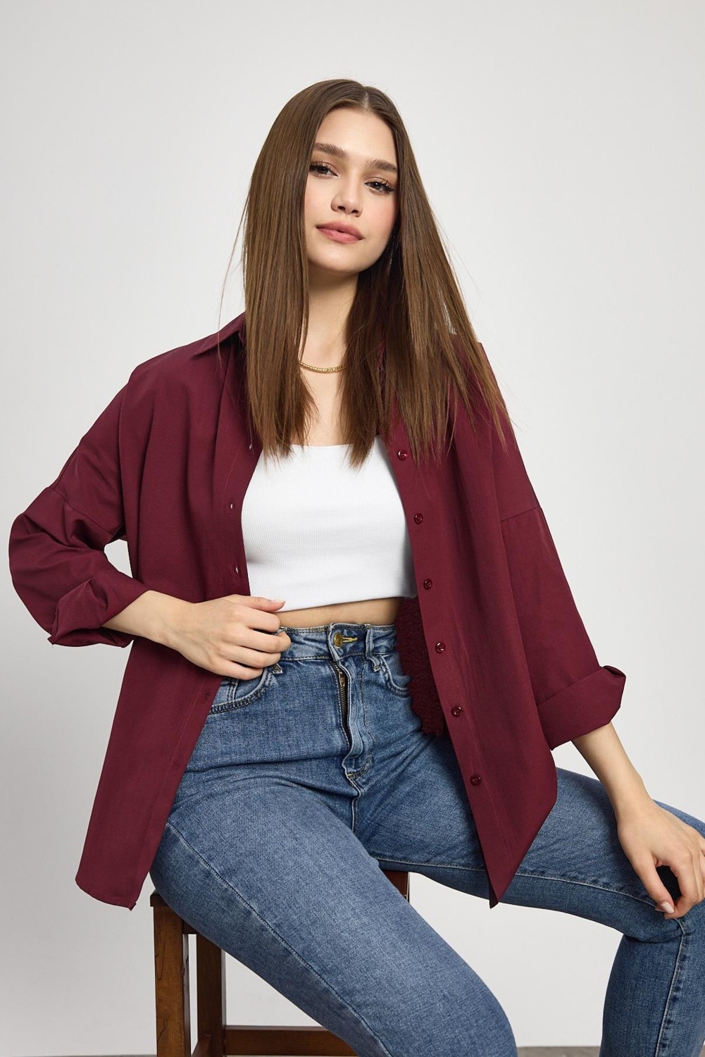 Rays TCR-6621A Arkası Robalı Gömlek Bordo