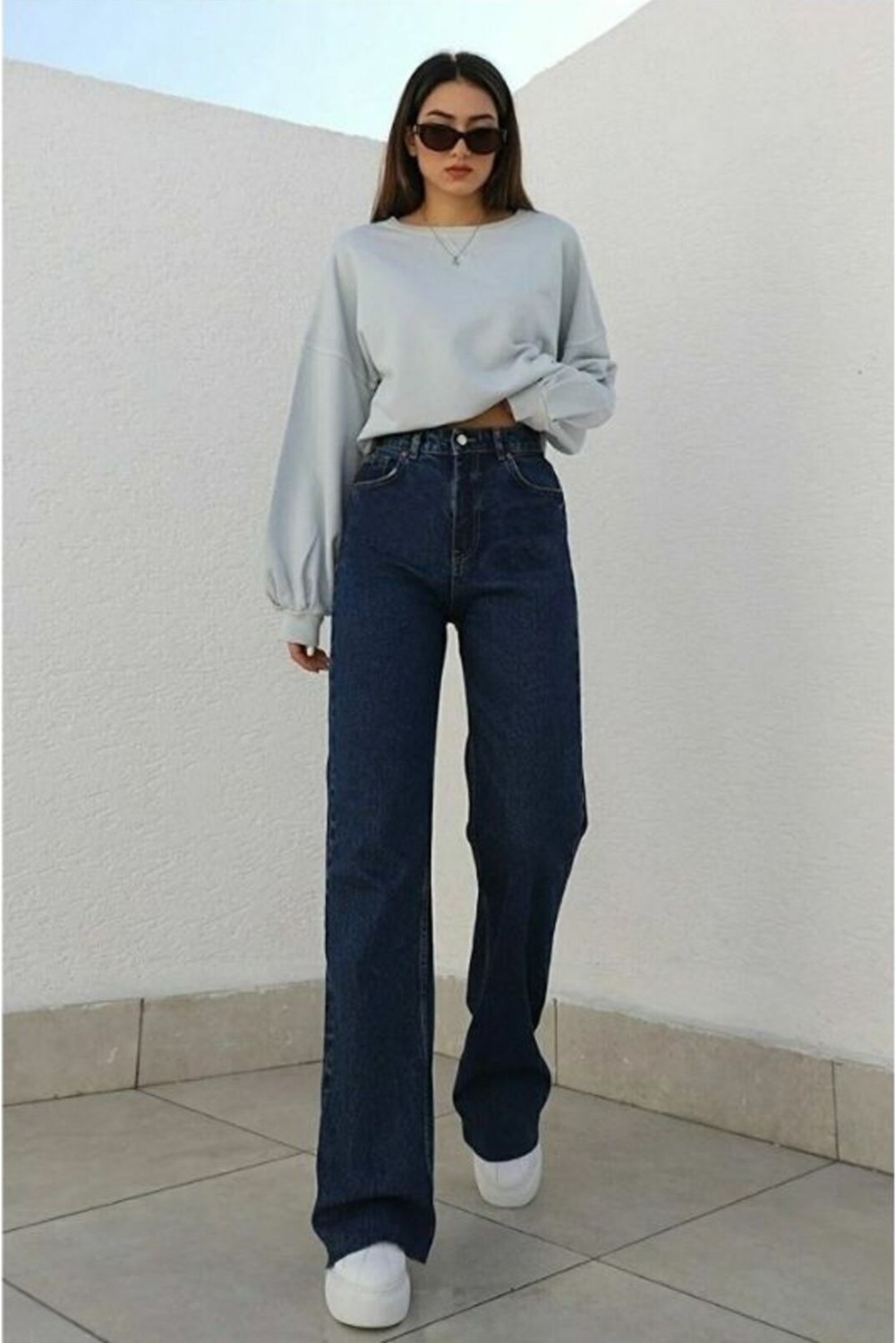 Bees Jeans Camelia Gold Ikon 90's Koyu Mavi Lacivert Süper Extra Yüksek Bel Palazzo Salaş Jean Pantolon görsel 7
