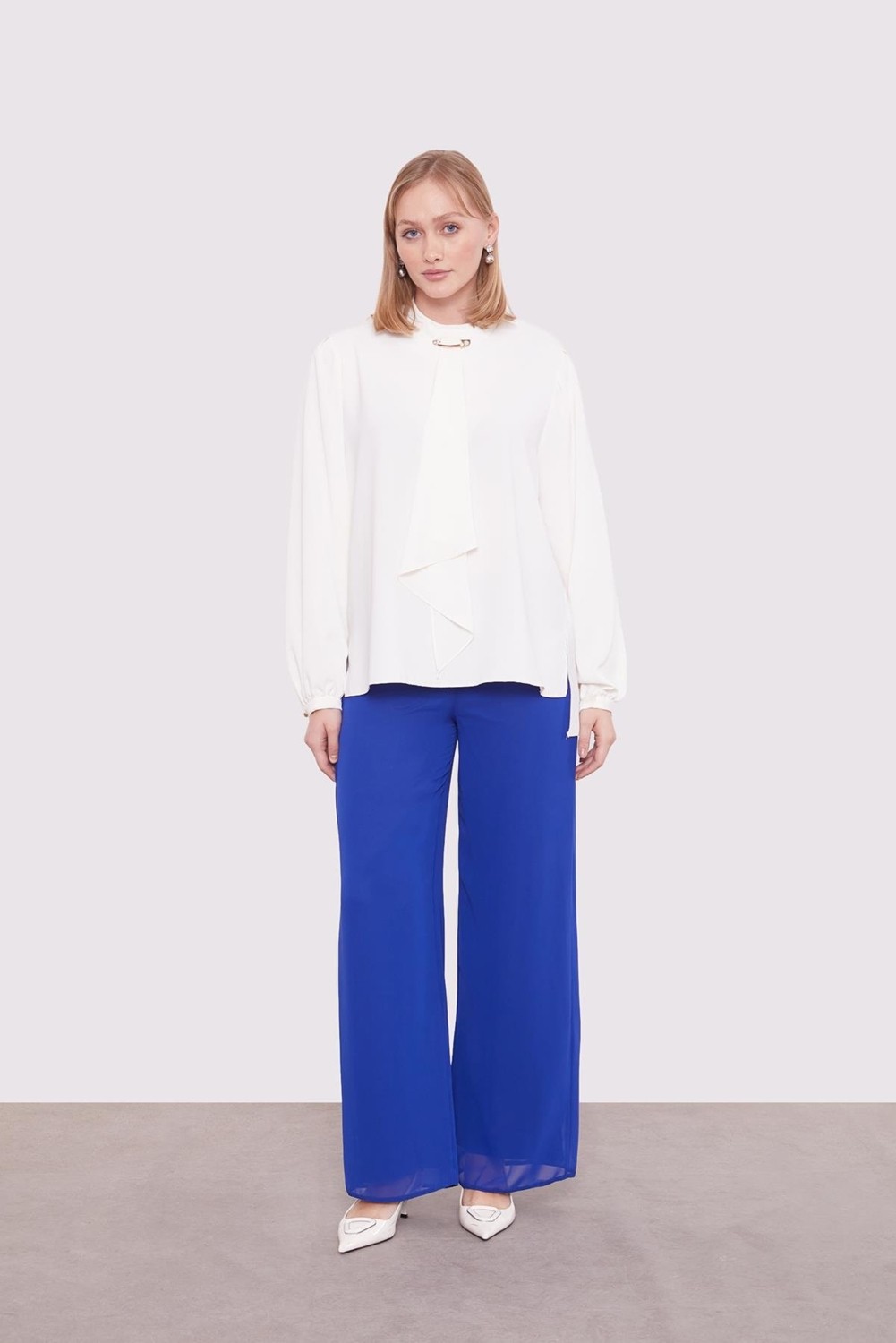 Lêvi D'or Saks Bol Paça Şifon Pantolon görsel 2