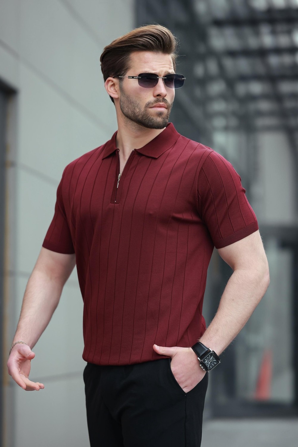 Madmext Beyaz Polo Yaka Fermuarlı Erkek T-Shirt E7298 görsel 2