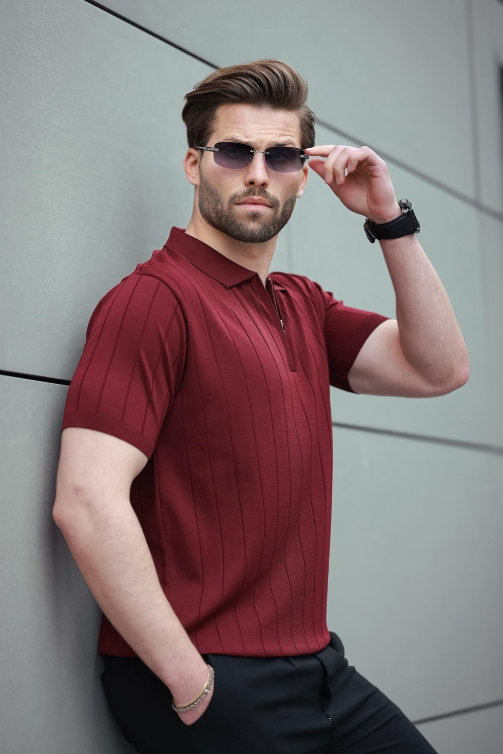 Madmext Beyaz Polo Yaka Fermuarlı Erkek T-Shirt E7298 görsel 3