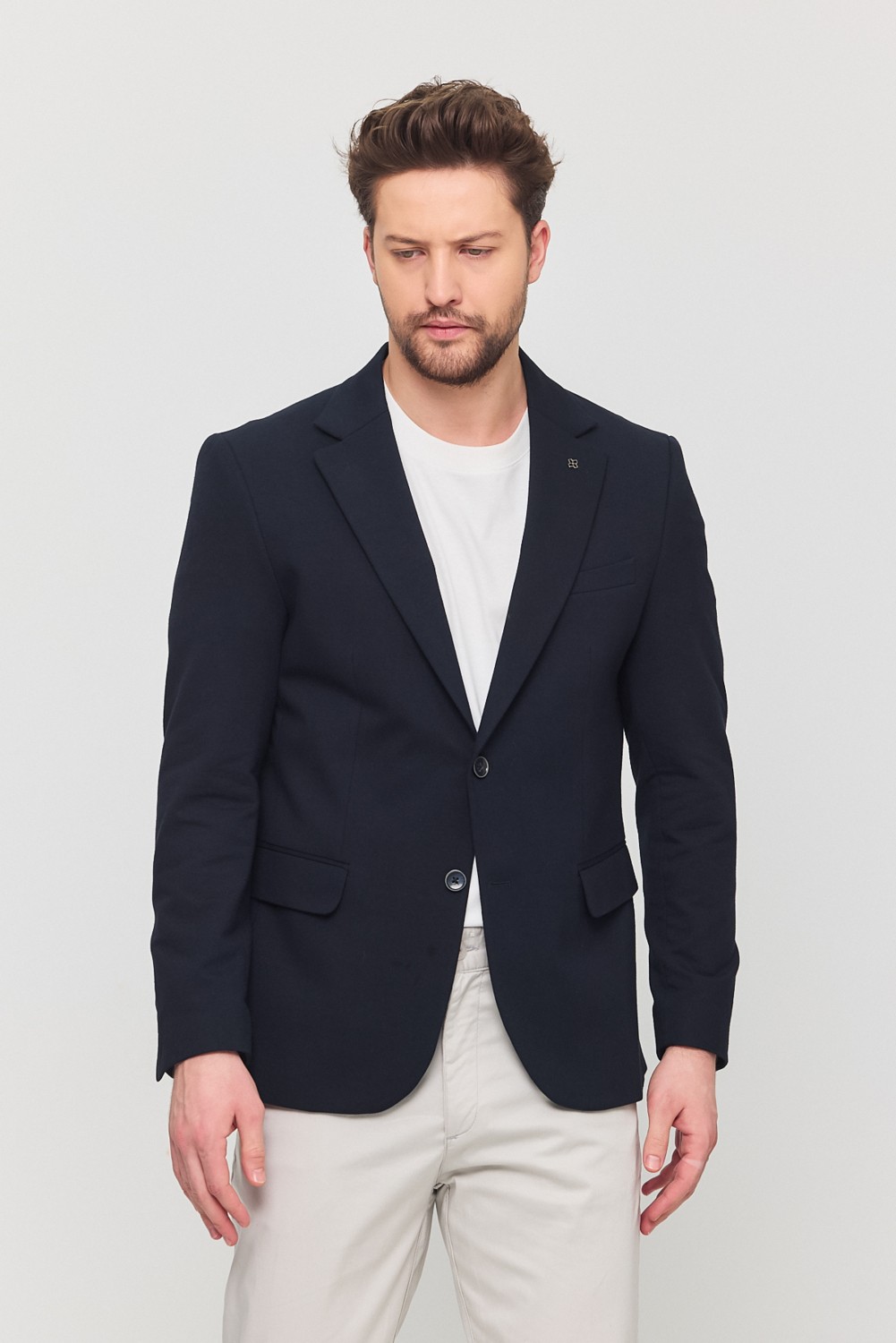 Frappoli 3115 Erkek Gri Esnek Likralı Pamuk Karışımlı Slim Fit Ilkbahar-Yaz Spor Blazer Ceket