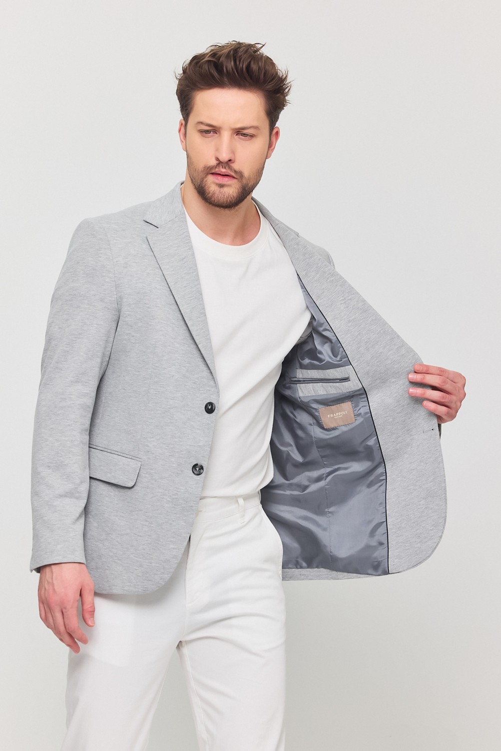Frappoli 3115 Erkek Gri Esnek Likralı Pamuk Karışımlı Slim Fit Ilkbahar-Yaz Spor Blazer Ceket görsel 2