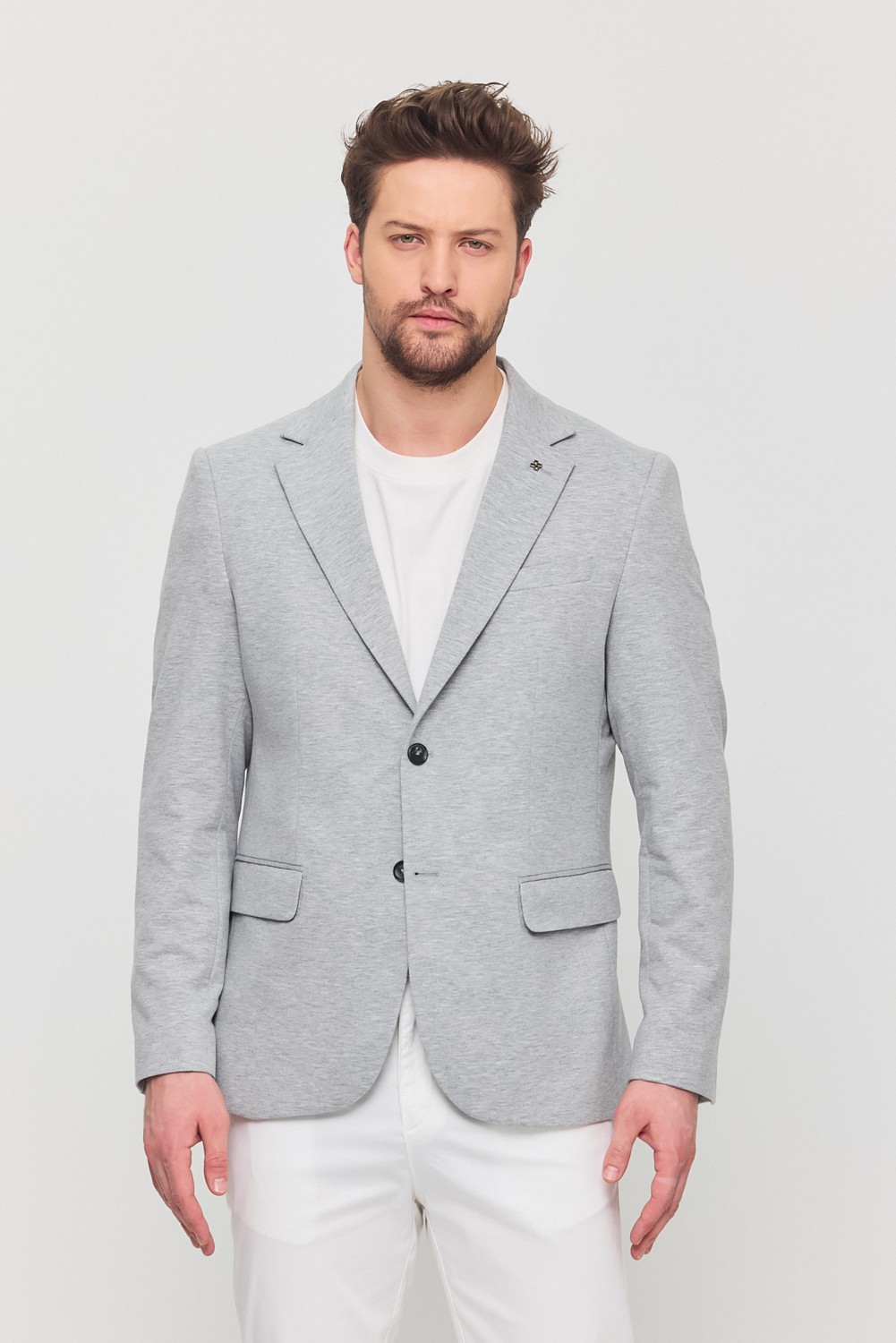 Frappoli 3115 Erkek Gri Esnek Likralı Pamuk Karışımlı Slim Fit Ilkbahar-Yaz Spor Blazer Ceket görsel 3