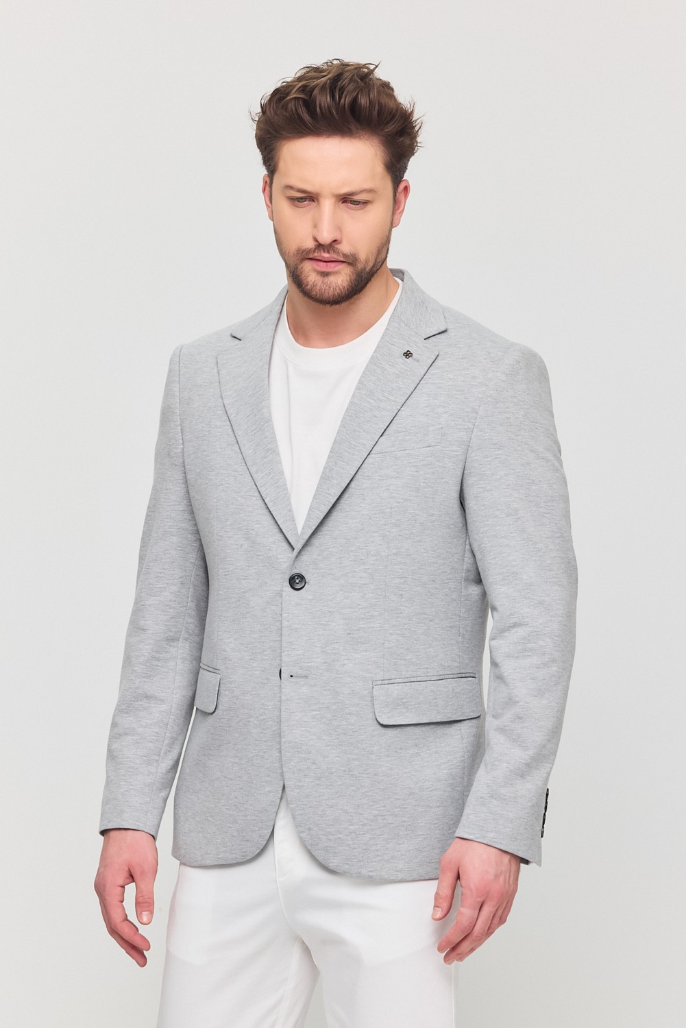 Frappoli 3115 Erkek Gri Esnek Likralı Pamuk Karışımlı Slim Fit Ilkbahar-Yaz Spor Blazer Ceket görsel 4
