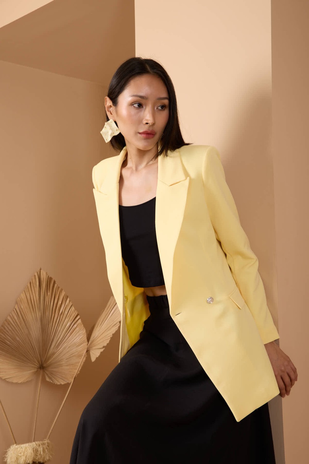 Bolivente Siyah Oversize Dokuma Blazer Ceket