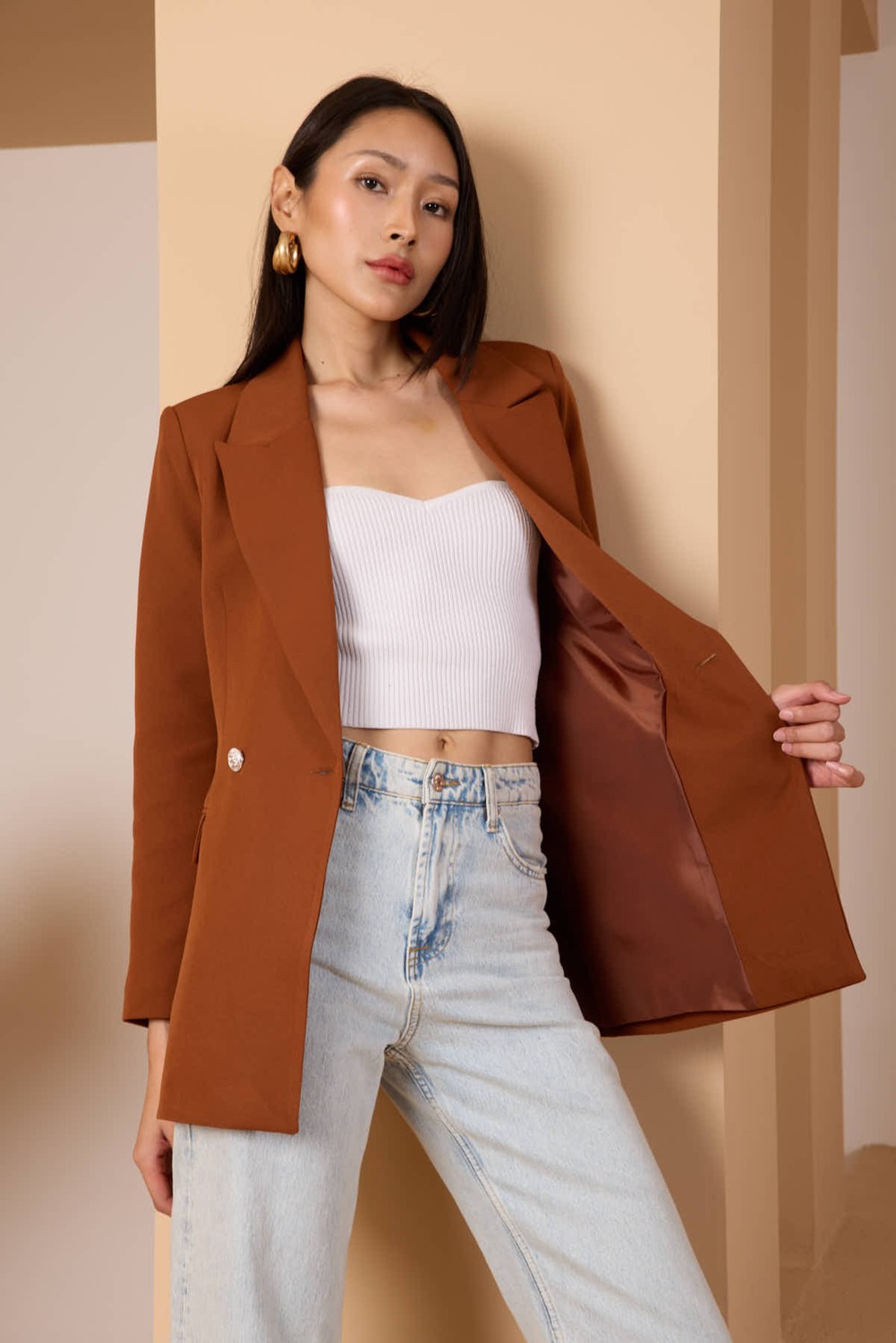 Bolivente Fıstık Yeşili Oversize Dokuma Blazer Ceket görsel 2