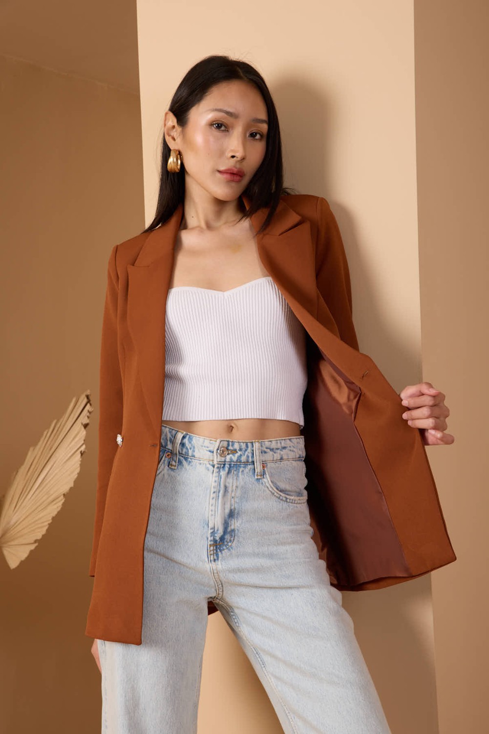 Bolivente Fıstık Yeşili Oversize Dokuma Blazer Ceket görsel 3