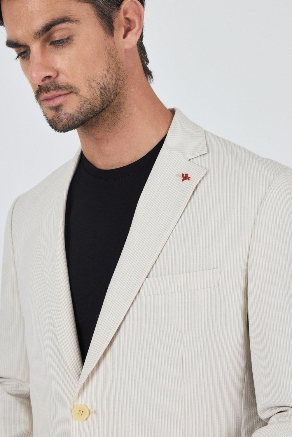 İmza Açık Bej Gofreli Mono Yaka Esnek 6 Drop Slim Fit Classic Takım Elbise 1001250117 görsel 4