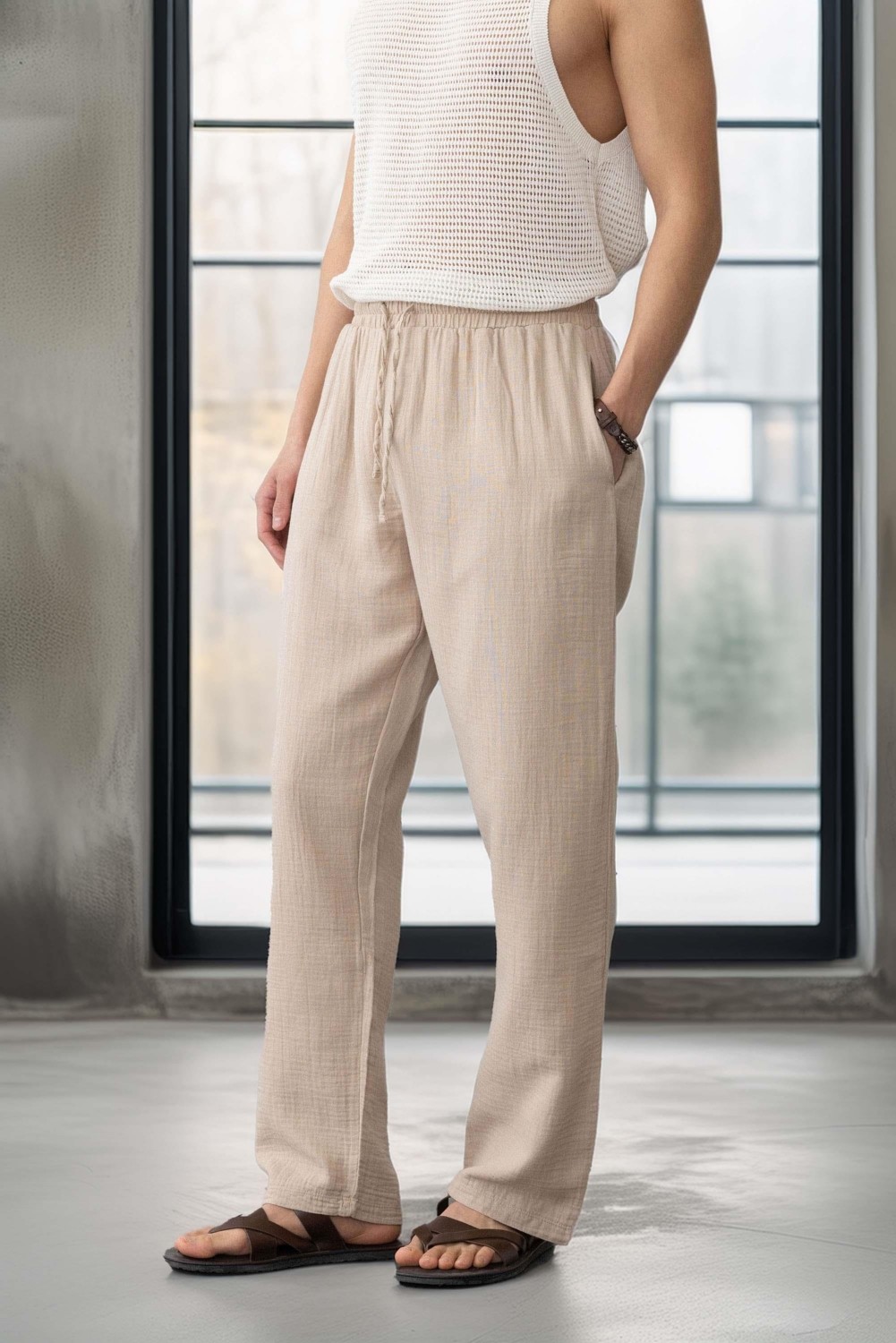 Valiberta Hafif ve Rahat Müslin Baggy Erkek Pantolon - Siyah