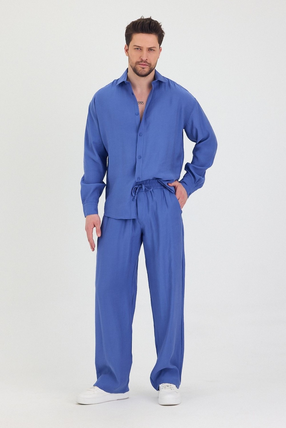 Cool Tarz Erkek Oversize Rahat Kalıp Gömlek-Pantolon Alt-Üst Takım