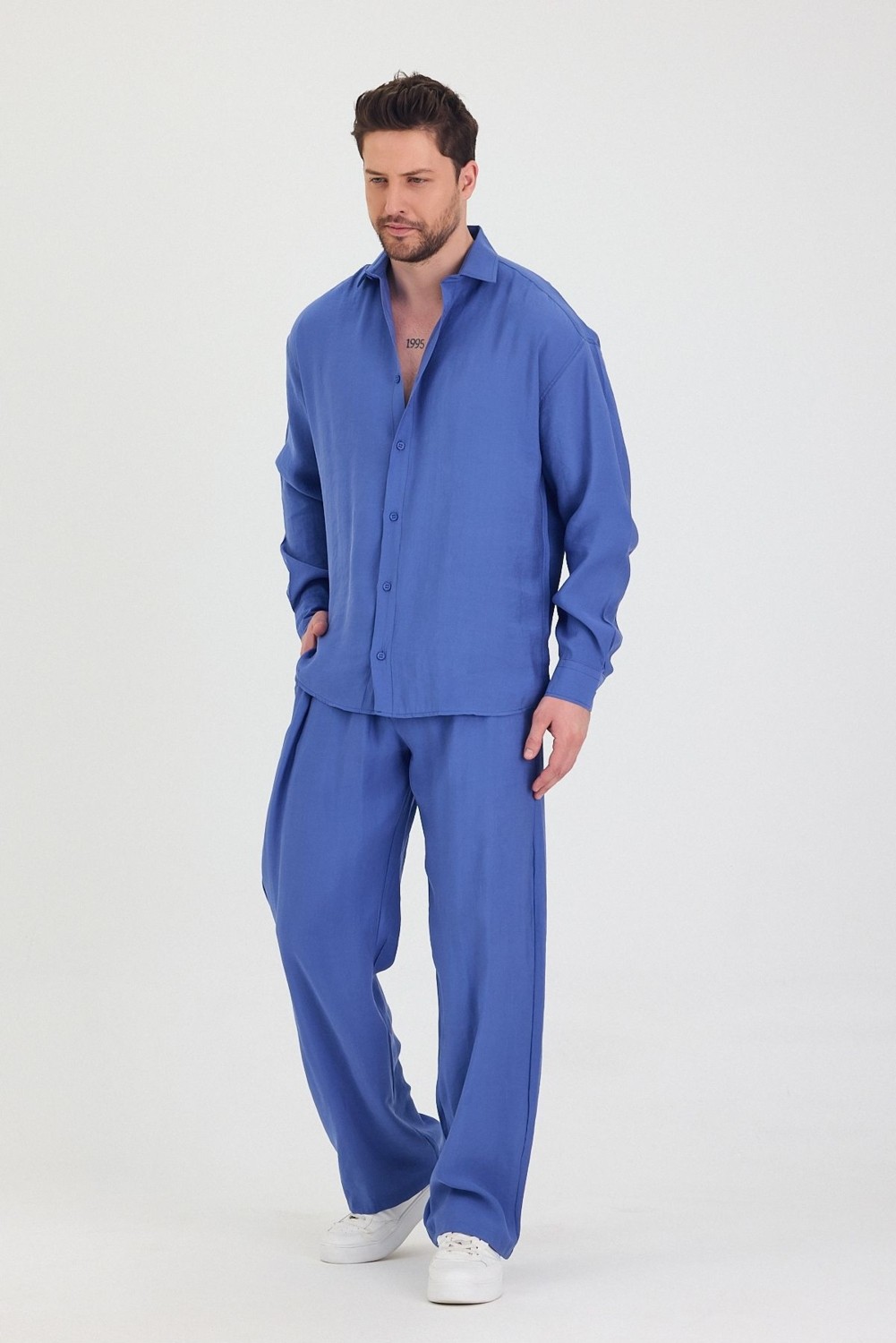 Cool Tarz Erkek Oversize Rahat Kalıp Gömlek-Pantolon Alt-Üst Takım görsel 4