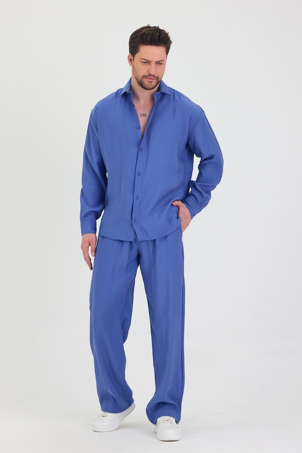 Cool Tarz Erkek Oversize Rahat Kalıp Gömlek-Pantolon Alt-Üst Takım görsel 5