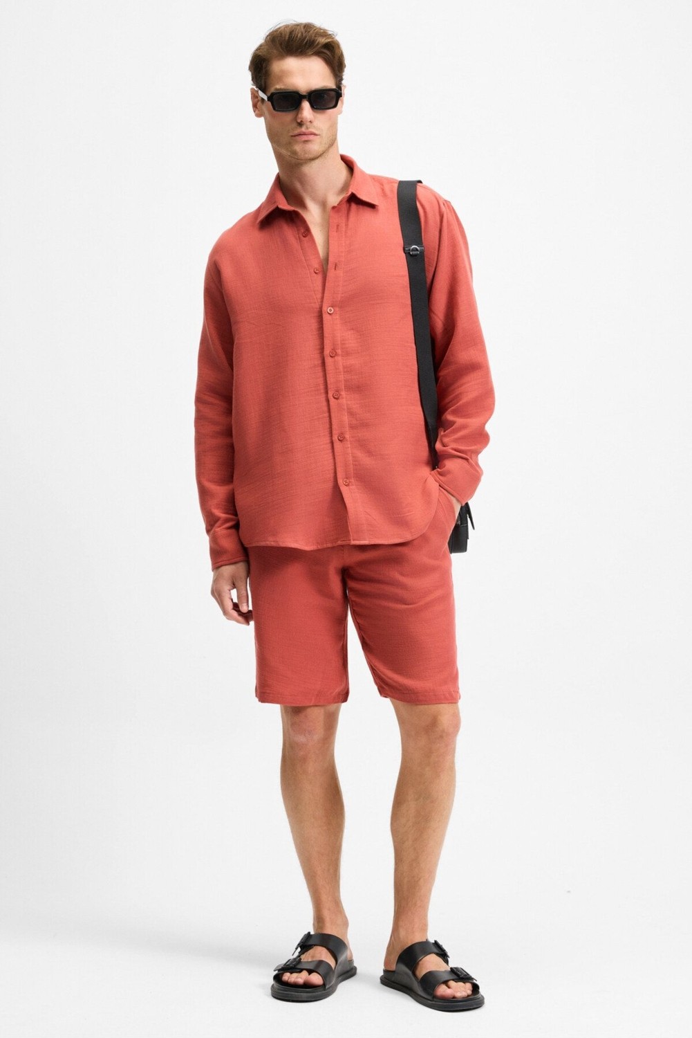 Grimelange Jens Erkek %100 Pamuk Müslin Kumaş Yanları Cepli Slim Fit Dar Kesim Haki Şort