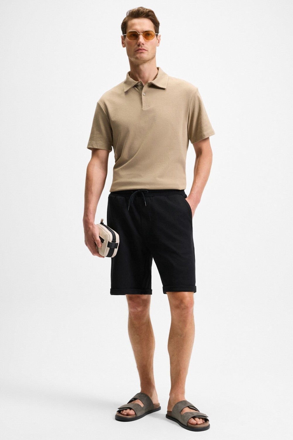 Grimelange YOURI Erkek Beli Lastikli Arka Tek Cepli Relaxed Fit Lacivert Şort