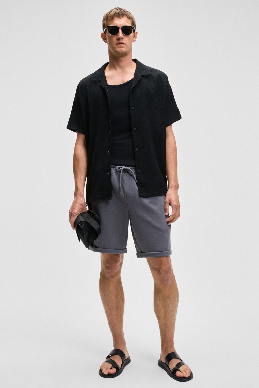 Grimelange YOURI Erkek Beli Lastikli Arka Tek Cepli Relaxed Fit Lacivert Şort