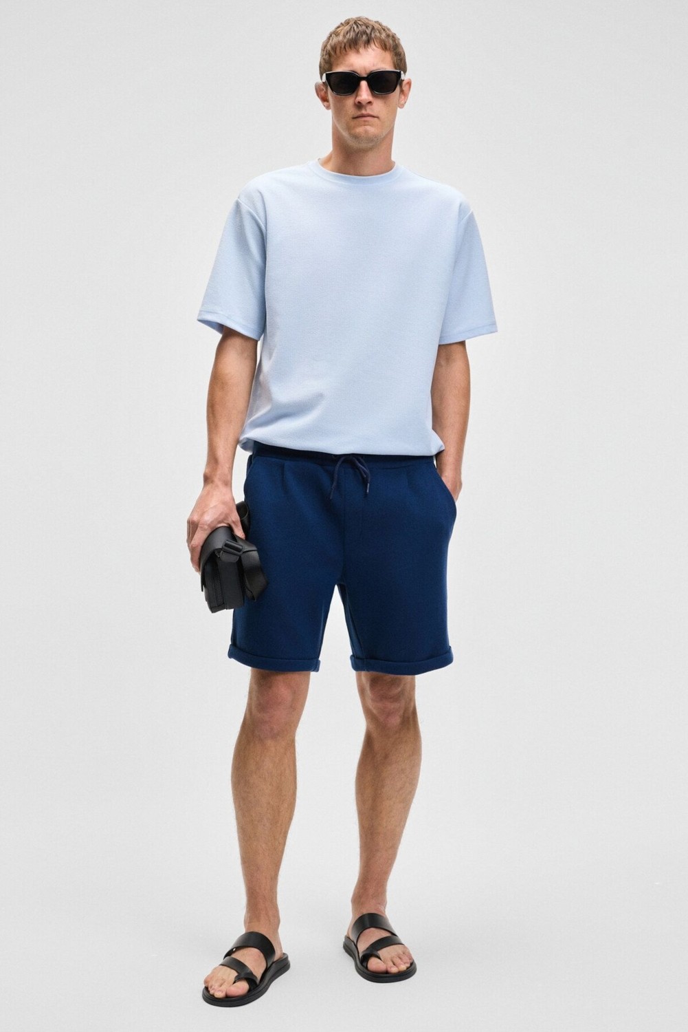 Grimelange YOURI Erkek Beli Lastikli Arka Tek Cepli Relaxed Fit Lacivert Şort görsel 8