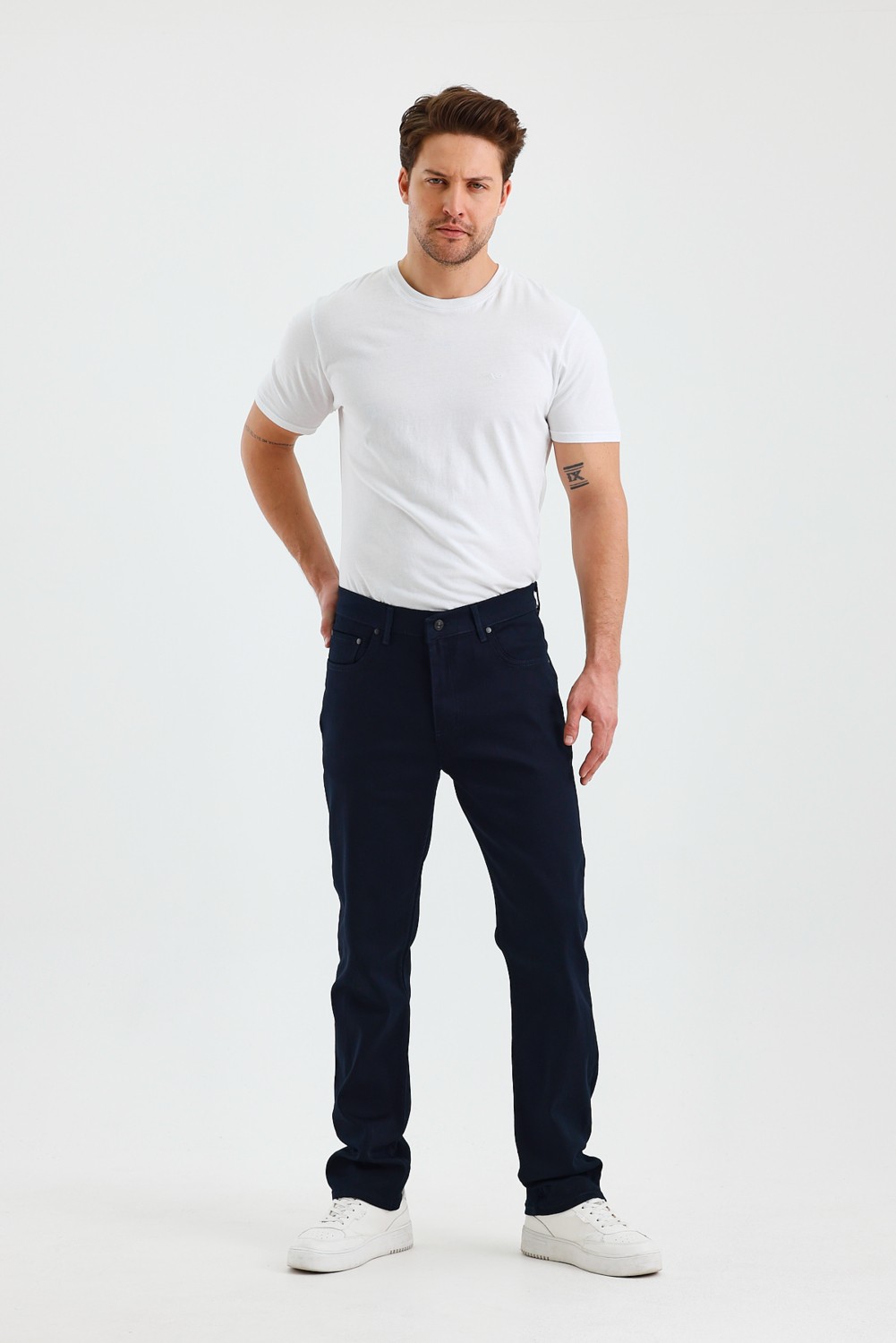 Wkm Erkek Regular Fit Geniş Paça Yüksek Bel Casual Kot Pantolon görsel 6