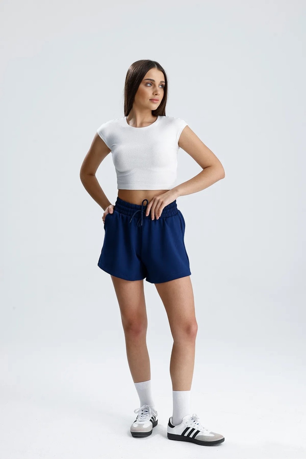 Dream Style Kadın Mavi Şort Modal Kumaş Yumuşak Dokulu Esnek Likralı Bağcıklı Çift Cepli Şort