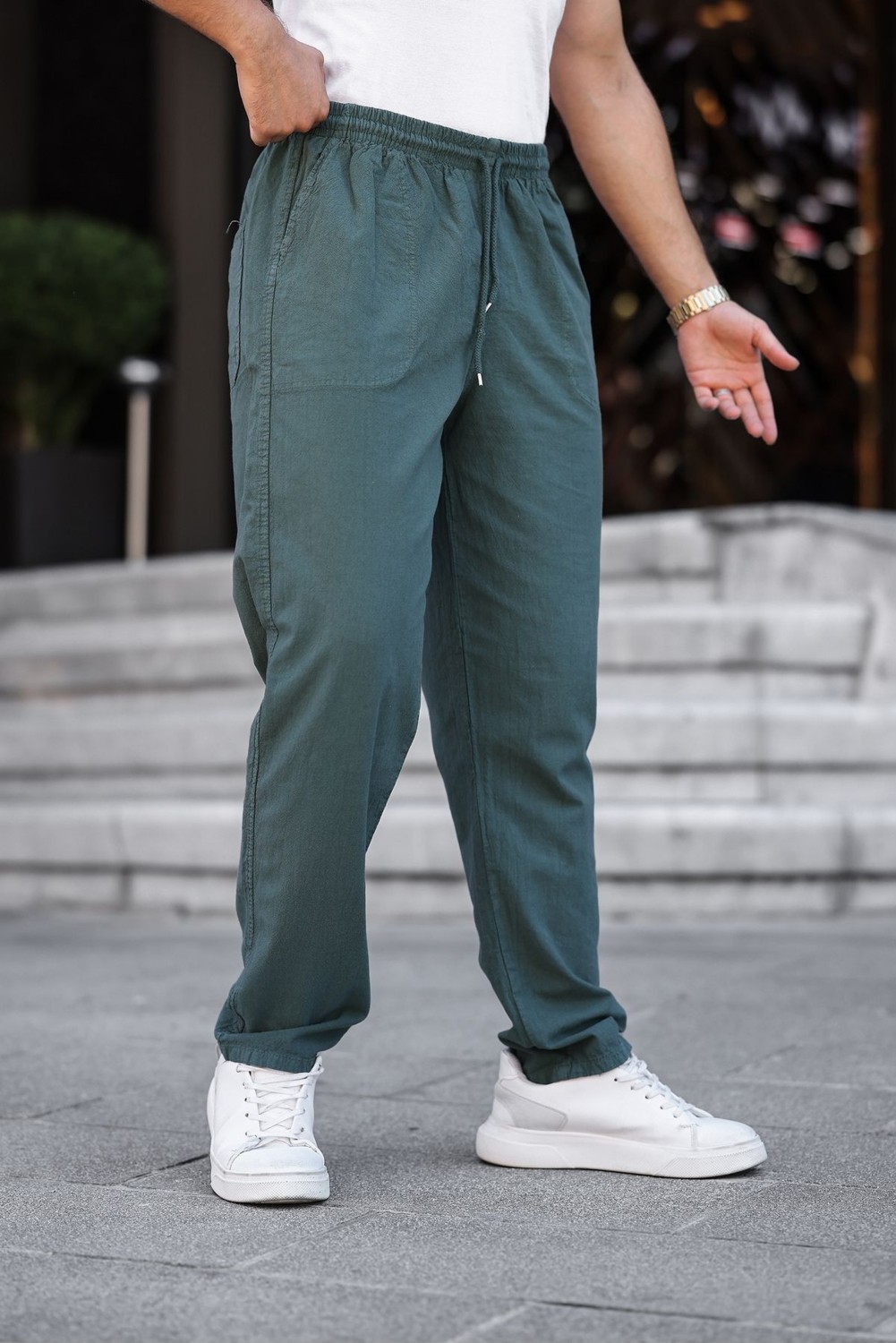 YXC Trend Maker Rahat Keten Karışımlı Bağcıklı Pantolon görsel 5