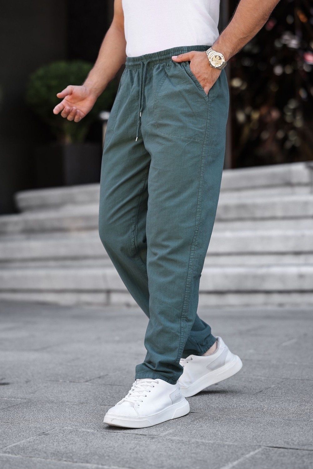 YXC Trend Maker Rahat Keten Karışımlı Bağcıklı Pantolon görsel 6