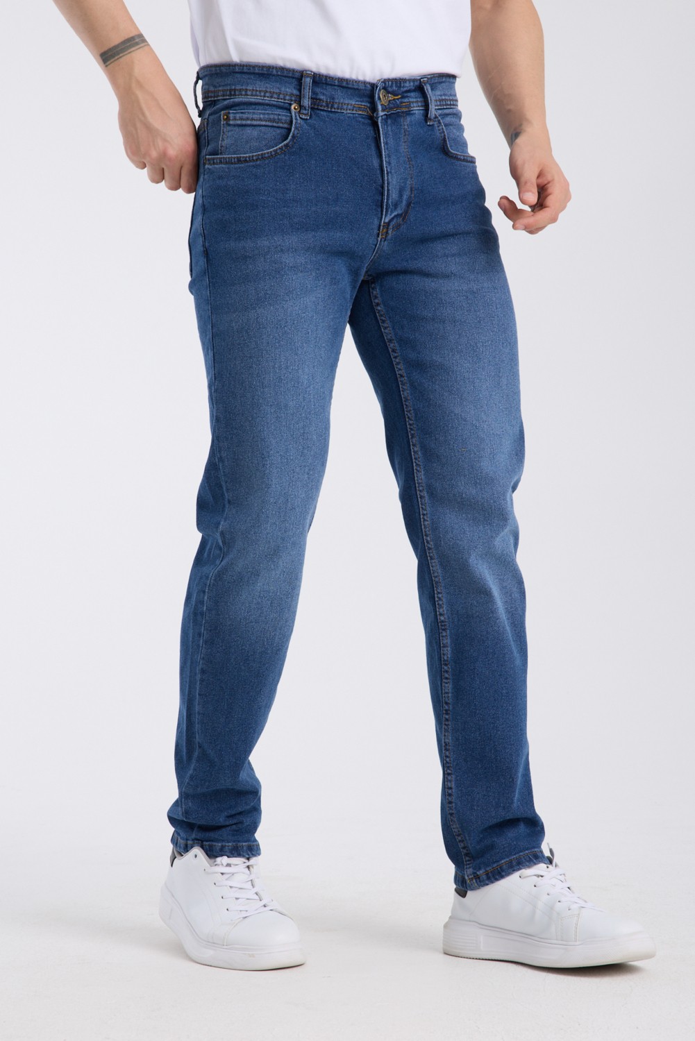 OneZero Erkek Pantolon Regular Fit Yeşil Tint Fermuarlı Rahat Giyim Jeans