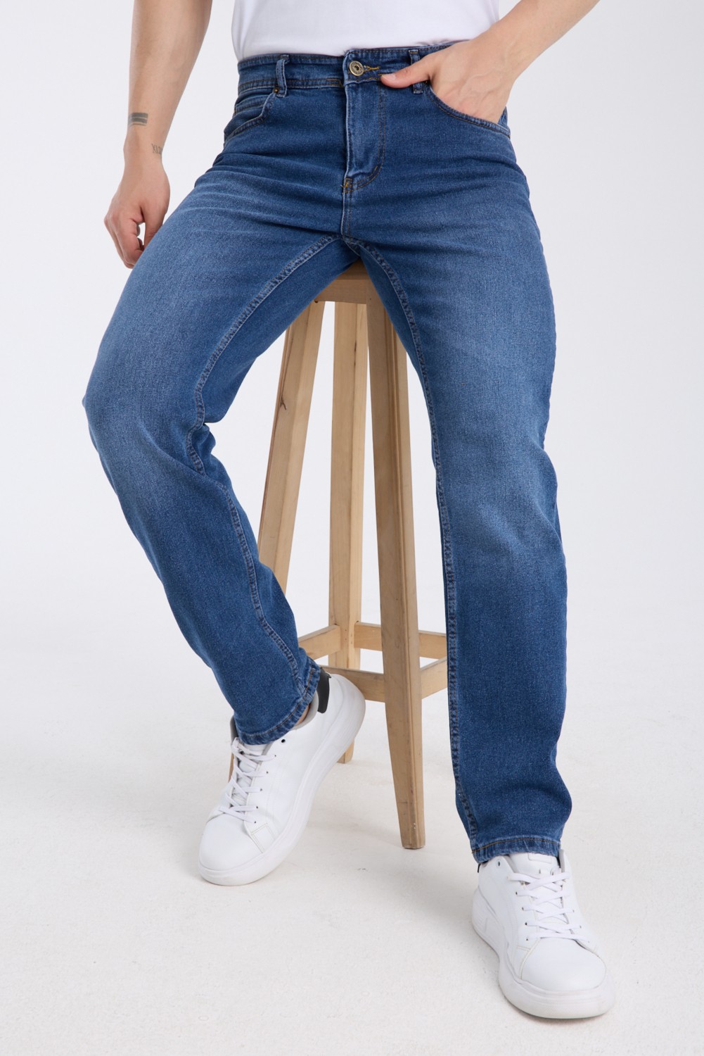 OneZero Erkek Pantolon Regular Fit Yeşil Tint Fermuarlı Rahat Giyim Jeans görsel 3