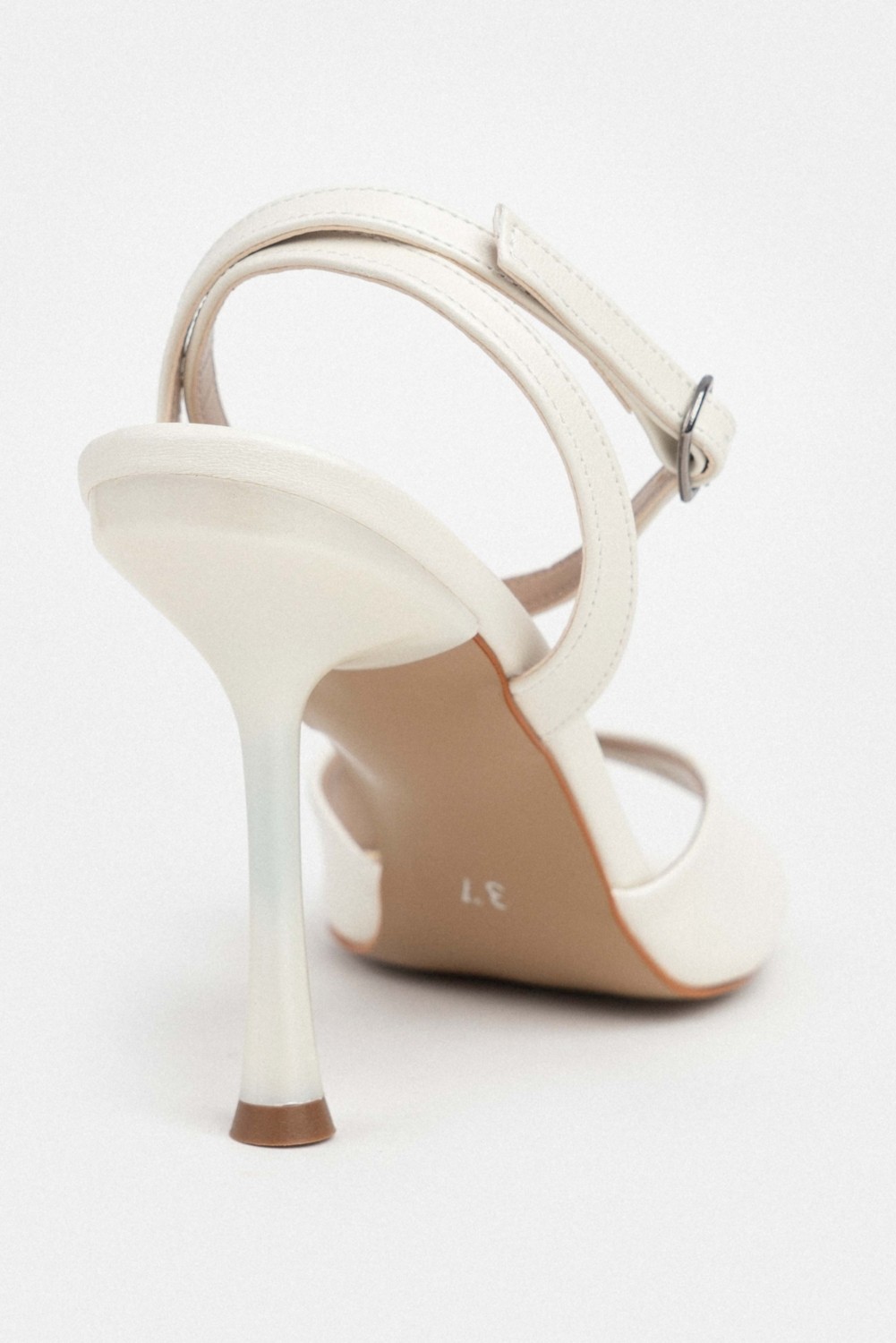 Nişantaşı Shoes Cream Siyah Desenli Küt Burun Bilek Kemer Detaylı Ince Topuklu Ayakkabı görsel 5