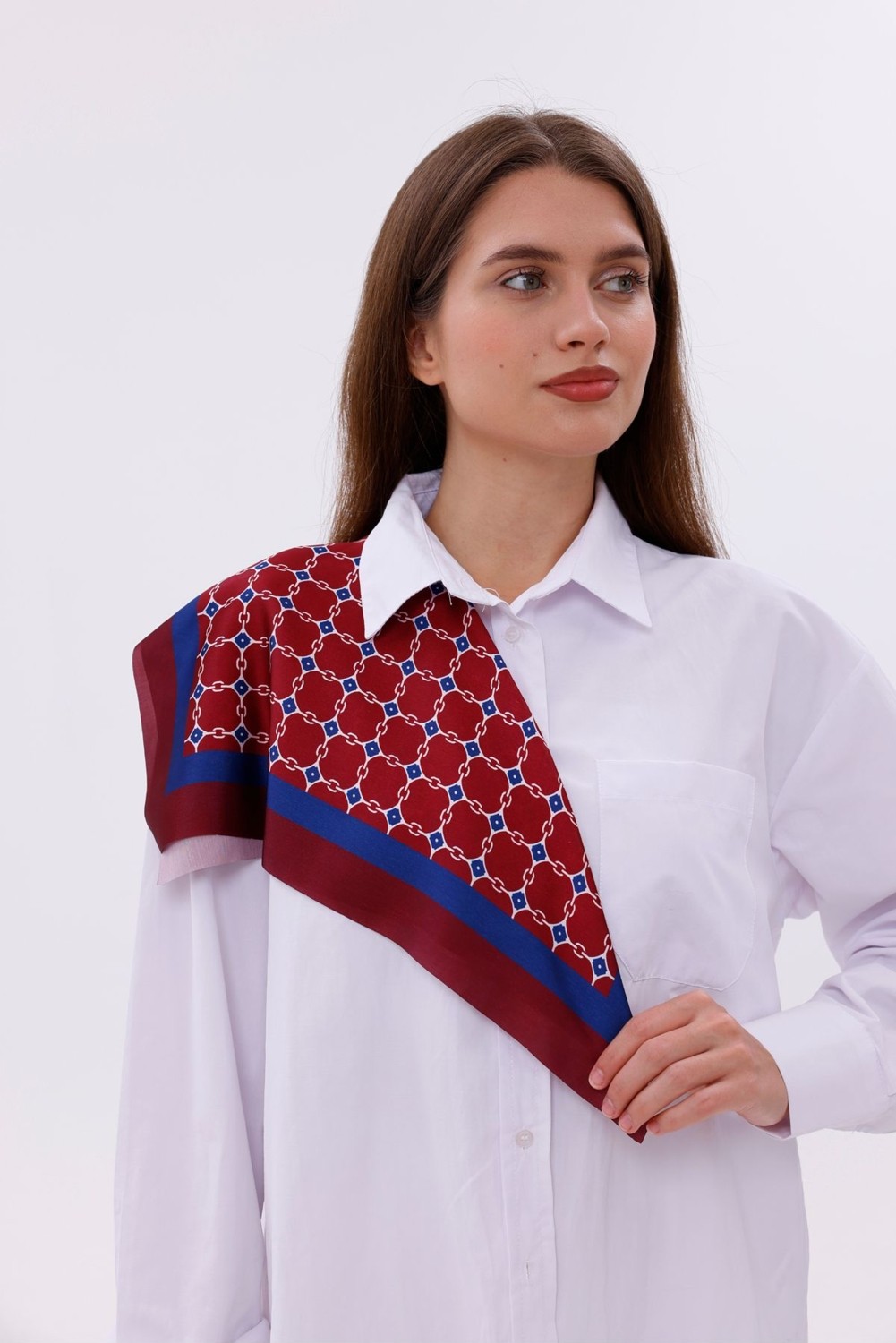 Tarzını Seç Bordo Mavi Zincir Desenli - Efes Model Fular Estascarf görsel 2