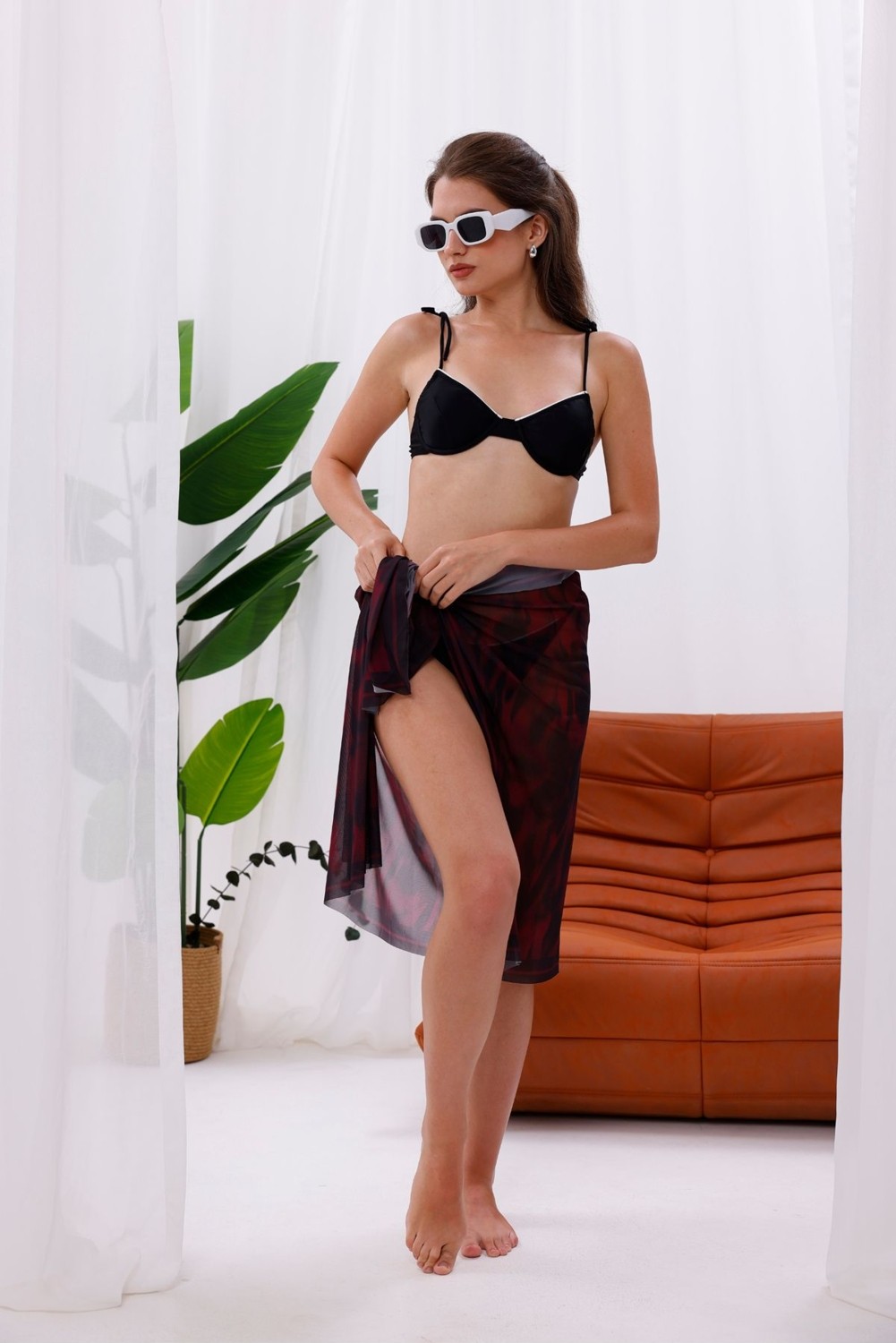 Tarzını Seç Iç Gösterir Transparan Pareo - Kırmızı Sis Model 150X95 cm görsel 6