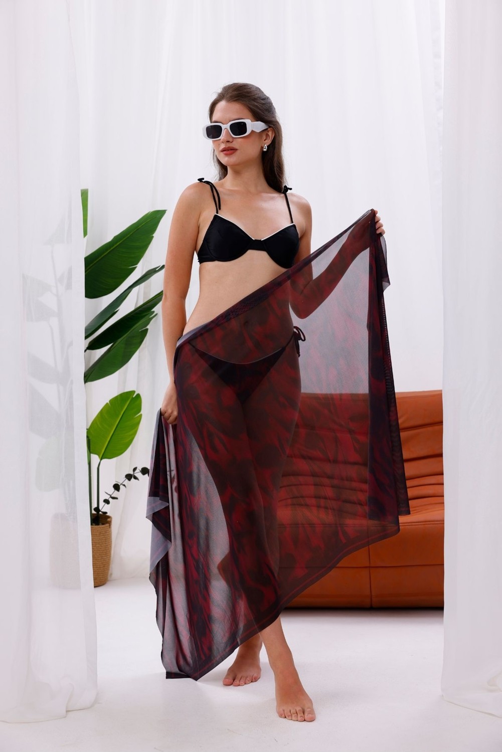Tarzını Seç Iç Gösterir Transparan Pareo - Kırmızı Sis Model 150X95 cm görsel 8