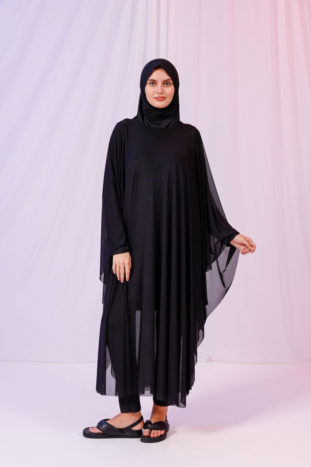 Tarzını Seç Kimono Pareo - Tesettür Pareo - Esnek Likralı Tül Siyah 240X135 cm