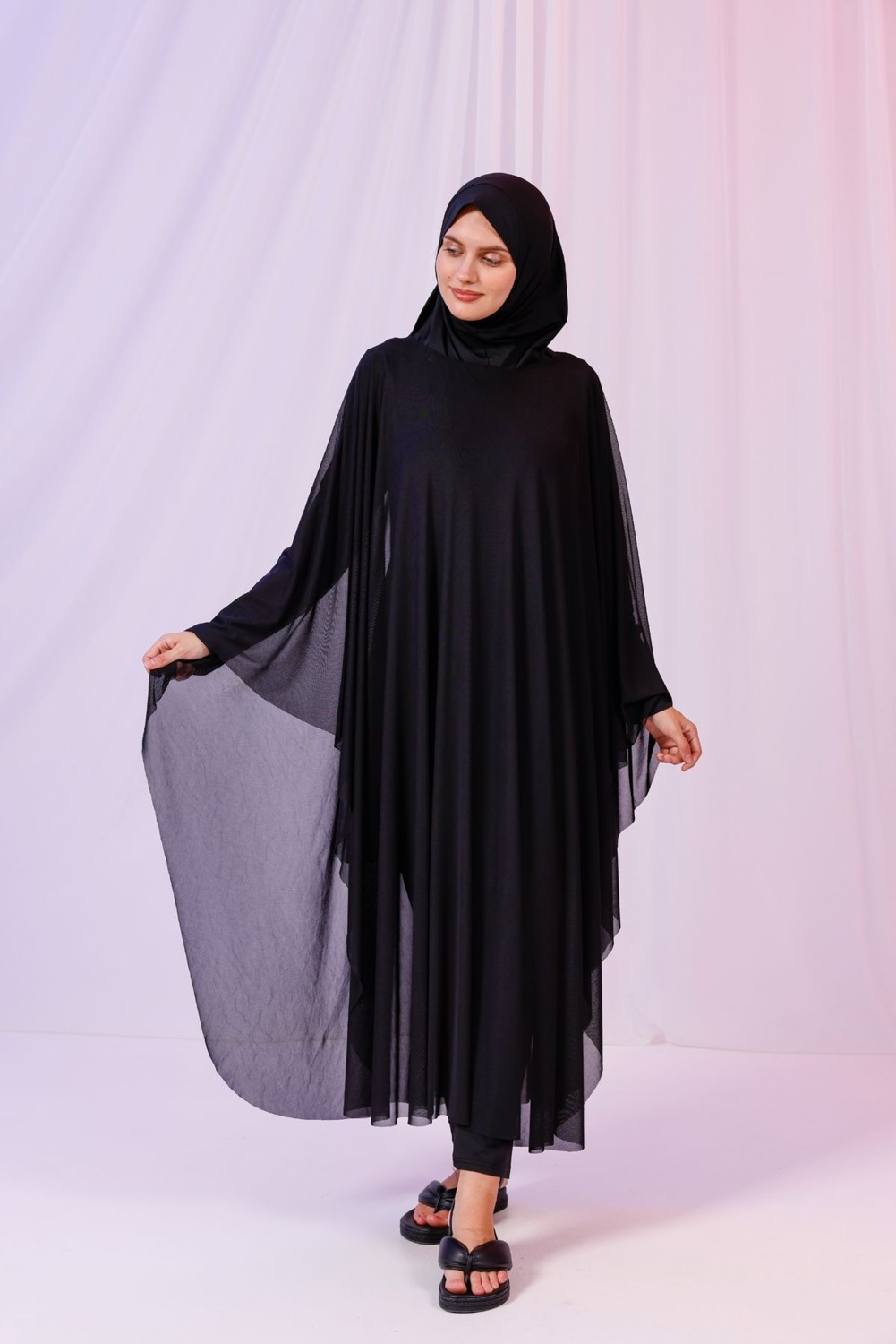Tarzını Seç Kimono Pareo - Tesettür Pareo - Esnek Likralı Tül Siyah 240X135 cm görsel 2