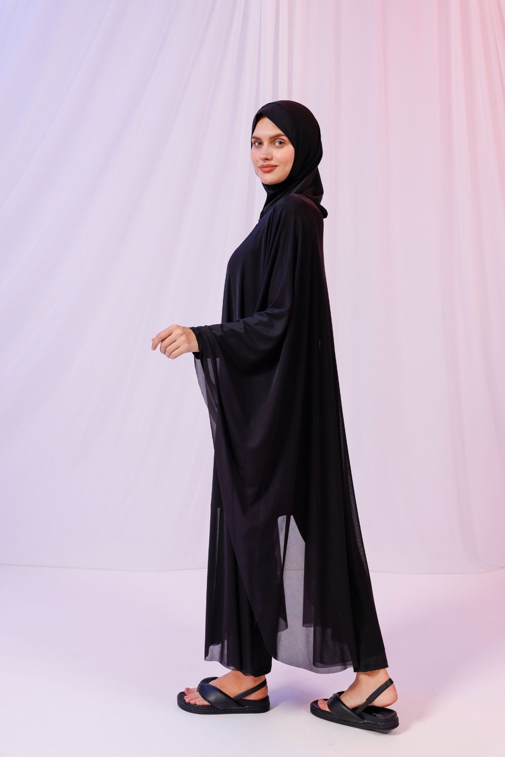 Tarzını Seç Kimono Pareo - Tesettür Pareo - Esnek Likralı Tül Siyah 240X135 cm görsel 3