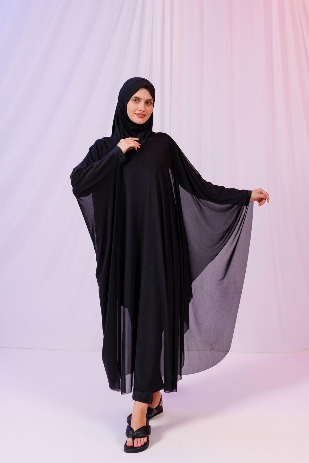 Tarzını Seç Kimono Pareo - Tesettür Pareo - Esnek Likralı Tül Siyah 240X135 cm görsel 4