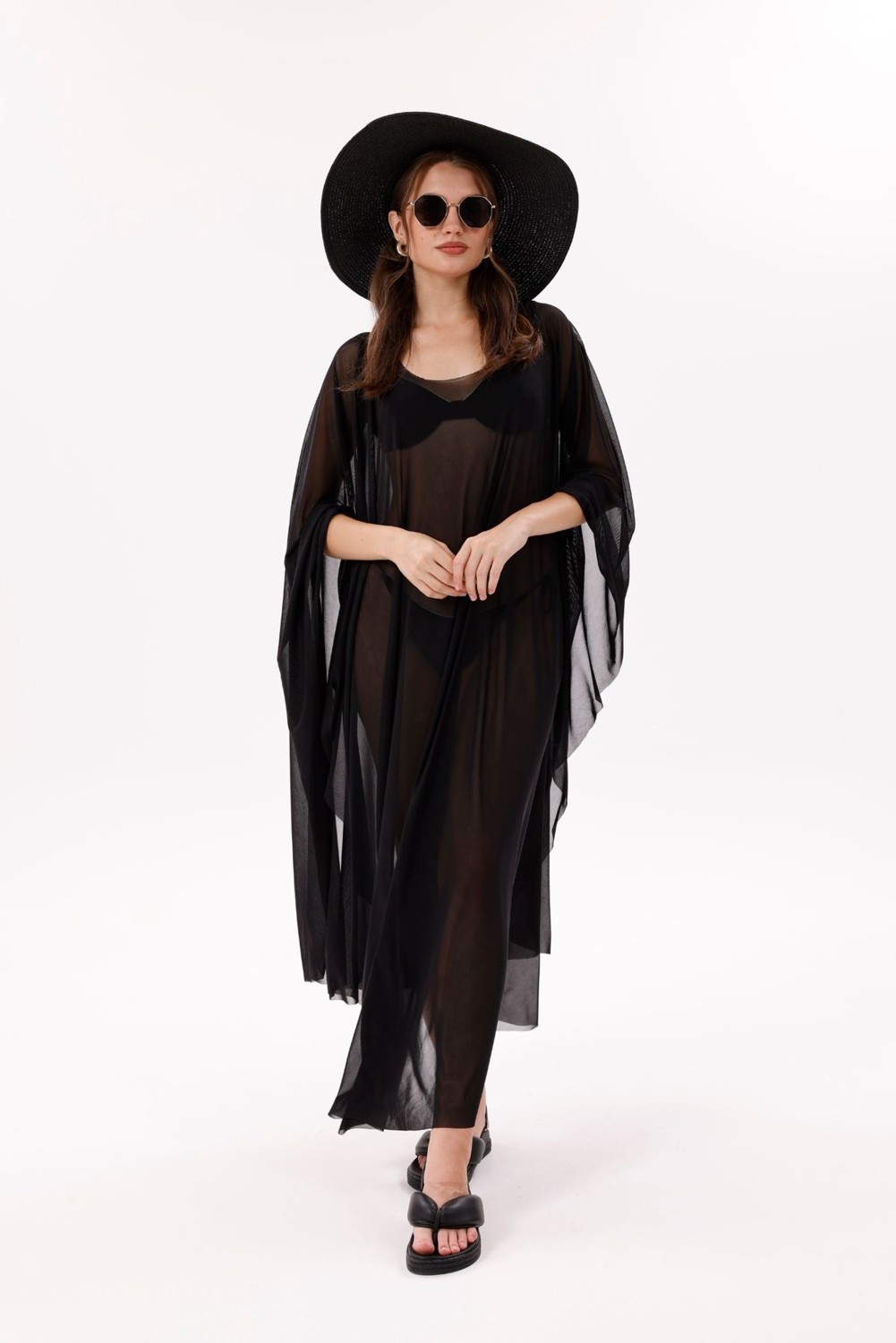 Tarzını Seç Kimono Pareo - Tesettür Pareo - Esnek Likralı Tül Siyah 240X135 cm görsel 6