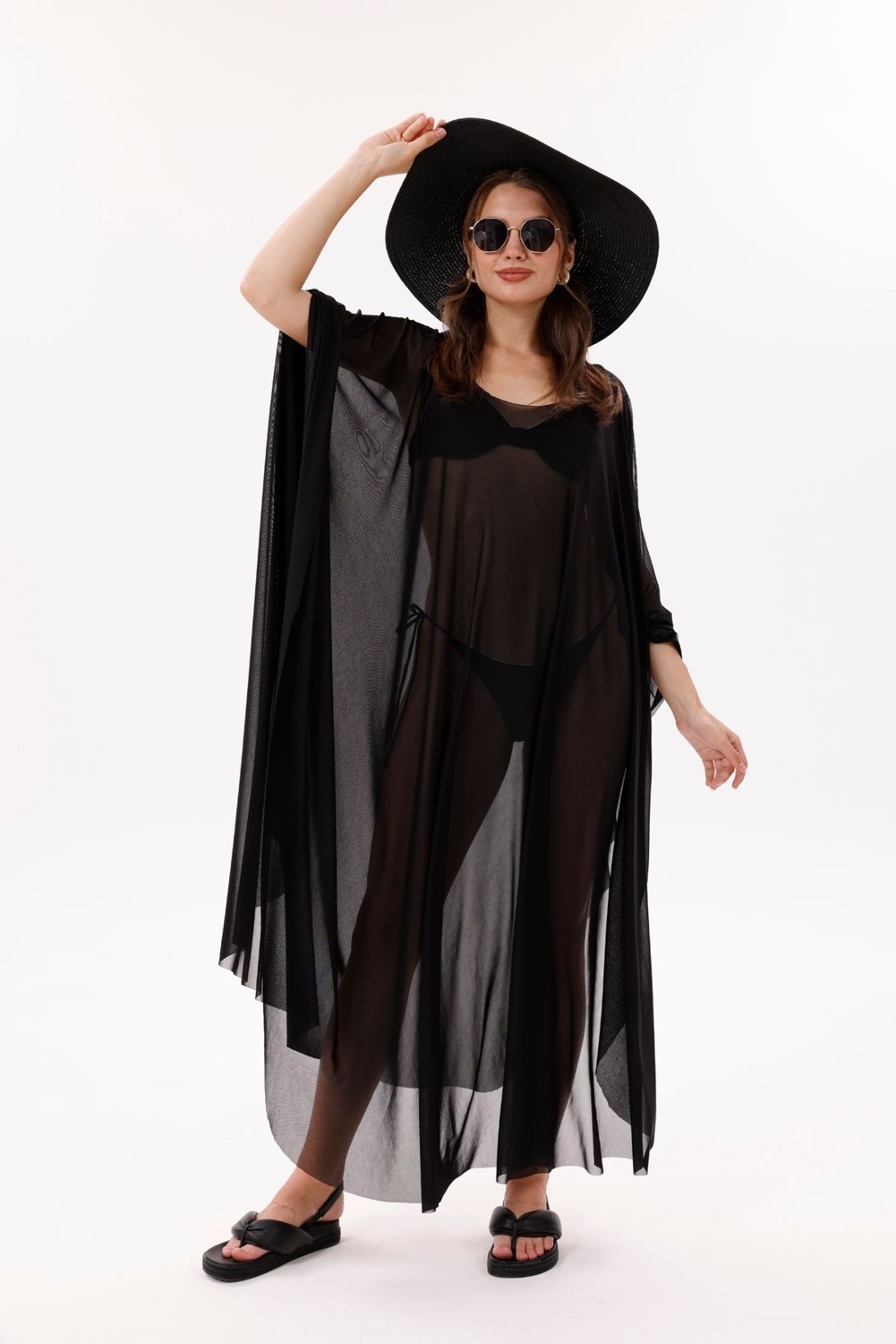 Tarzını Seç Kimono Pareo - Tesettür Pareo - Esnek Likralı Tül Siyah 240X135 cm görsel 7