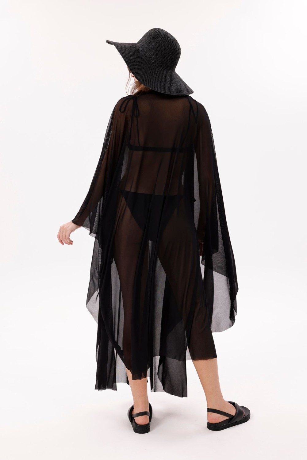 Tarzını Seç Kimono Pareo - Tesettür Pareo - Esnek Likralı Tül Siyah 240X135 cm görsel 8