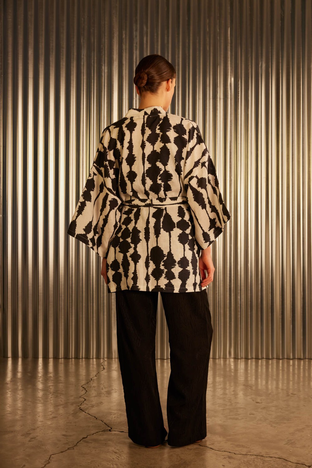 Hays Kadın Keten Dokuma Yırtmaç Detaylı Kimono görsel 4