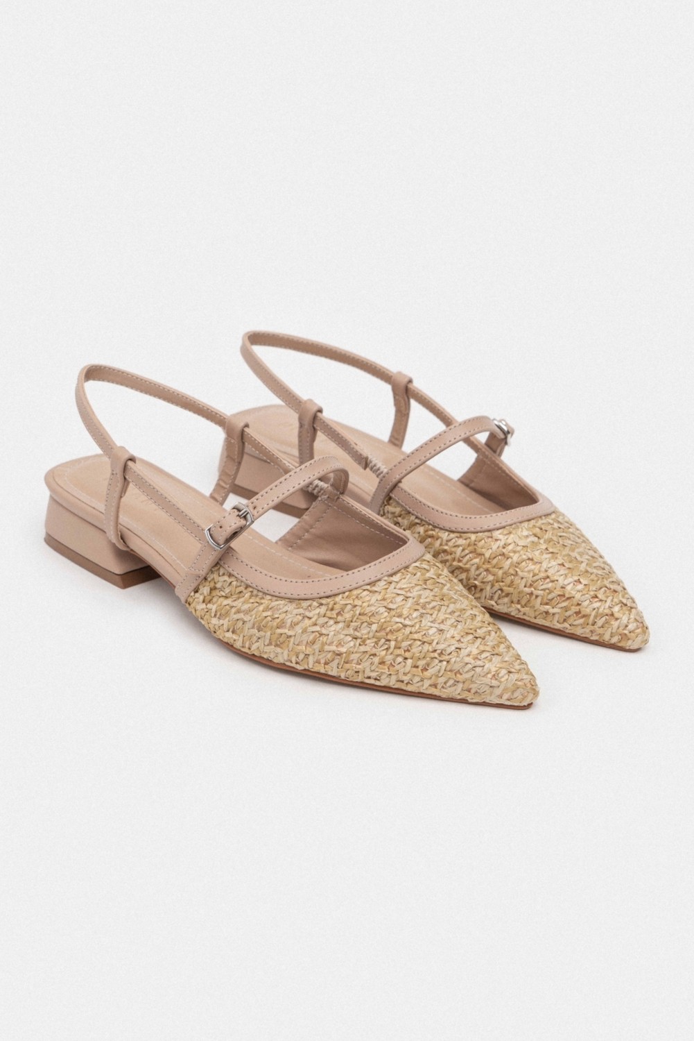 Nişantaşı Shoes X-Harmony Hasır Taba Kemer Detay Sivri Burun Kısa Topuklu Kadın Babet görsel 7