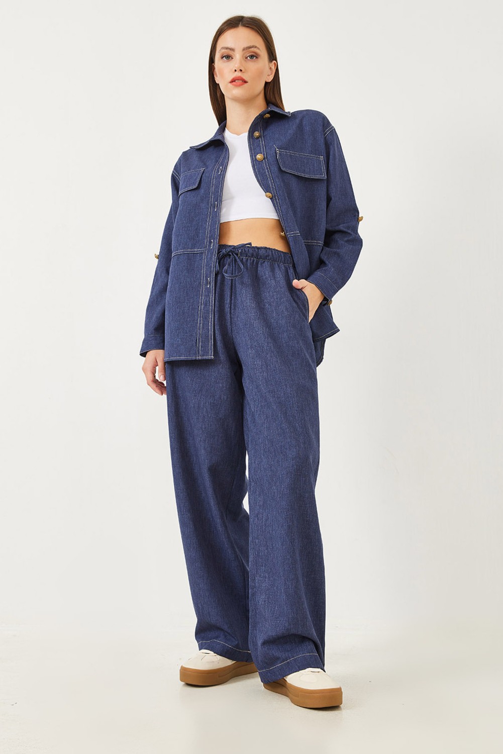 Shade Kadın Dikiş Detaylı Denim Alt-Üst Takım