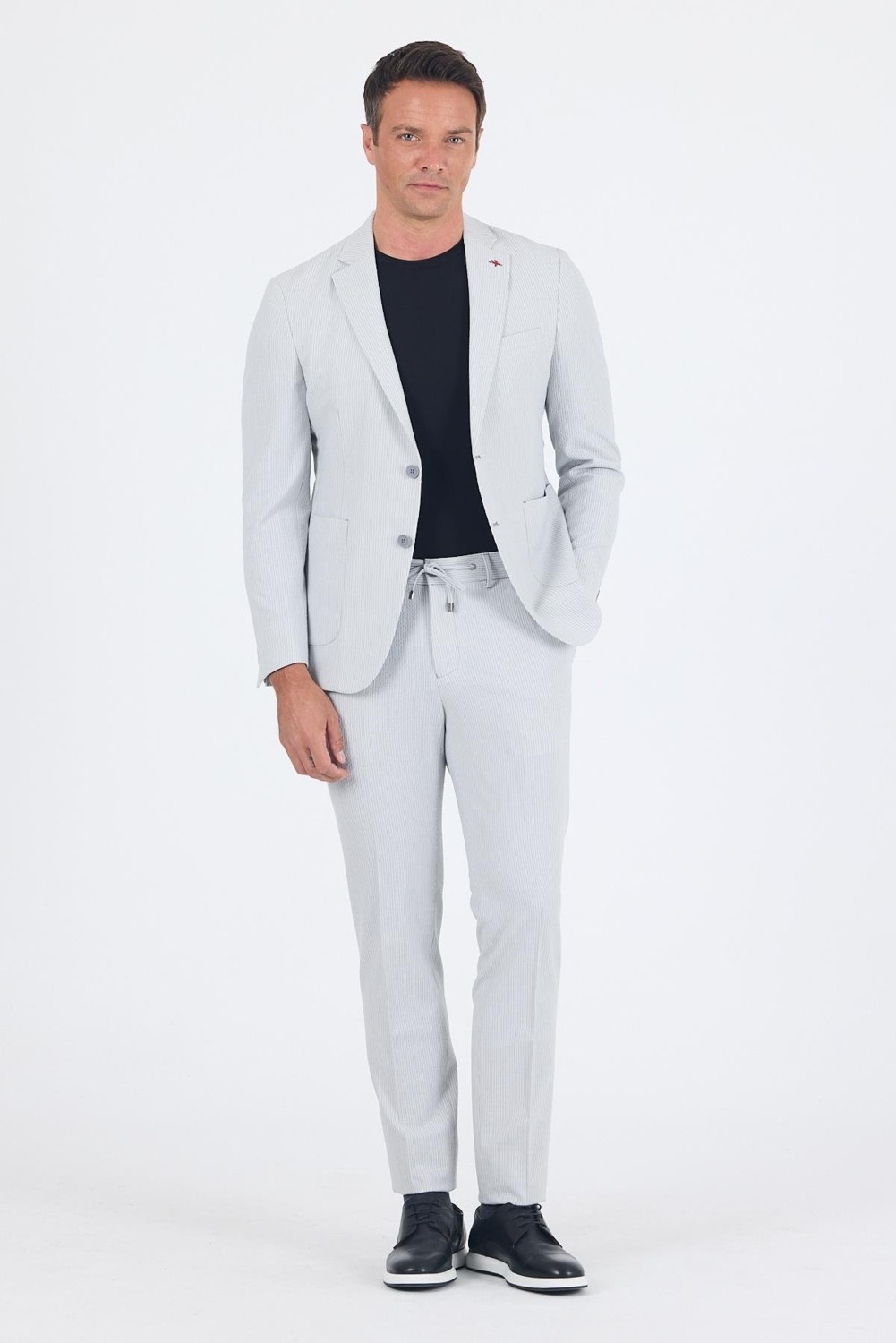 İmza Açık Bej Gofreli Mono Yaka Esnek 6 Drop Slim Fit Classic Takım Elbise 1001250117 görsel 6
