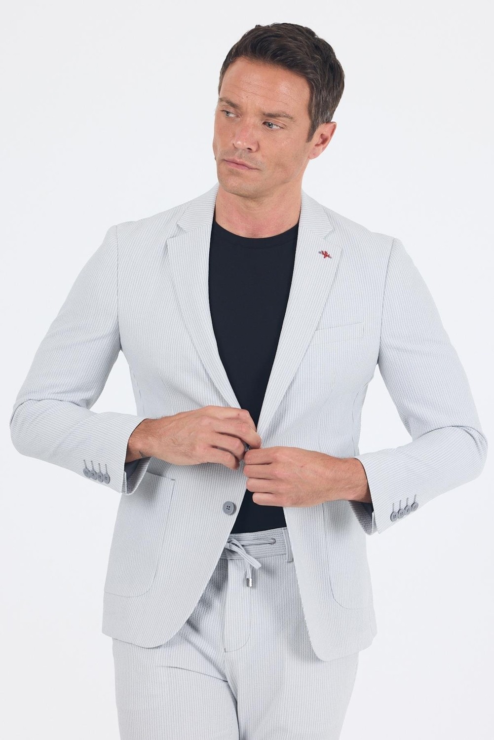 İmza Açık Bej Gofreli Mono Yaka Esnek 6 Drop Slim Fit Classic Takım Elbise 1001250117 görsel 7