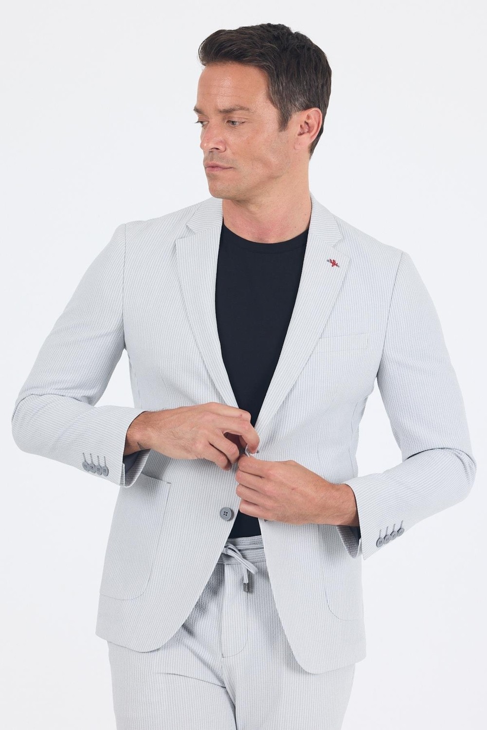İmza Açık Bej Gofreli Mono Yaka Esnek 6 Drop Slim Fit Classic Takım Elbise 1001250117 görsel 8