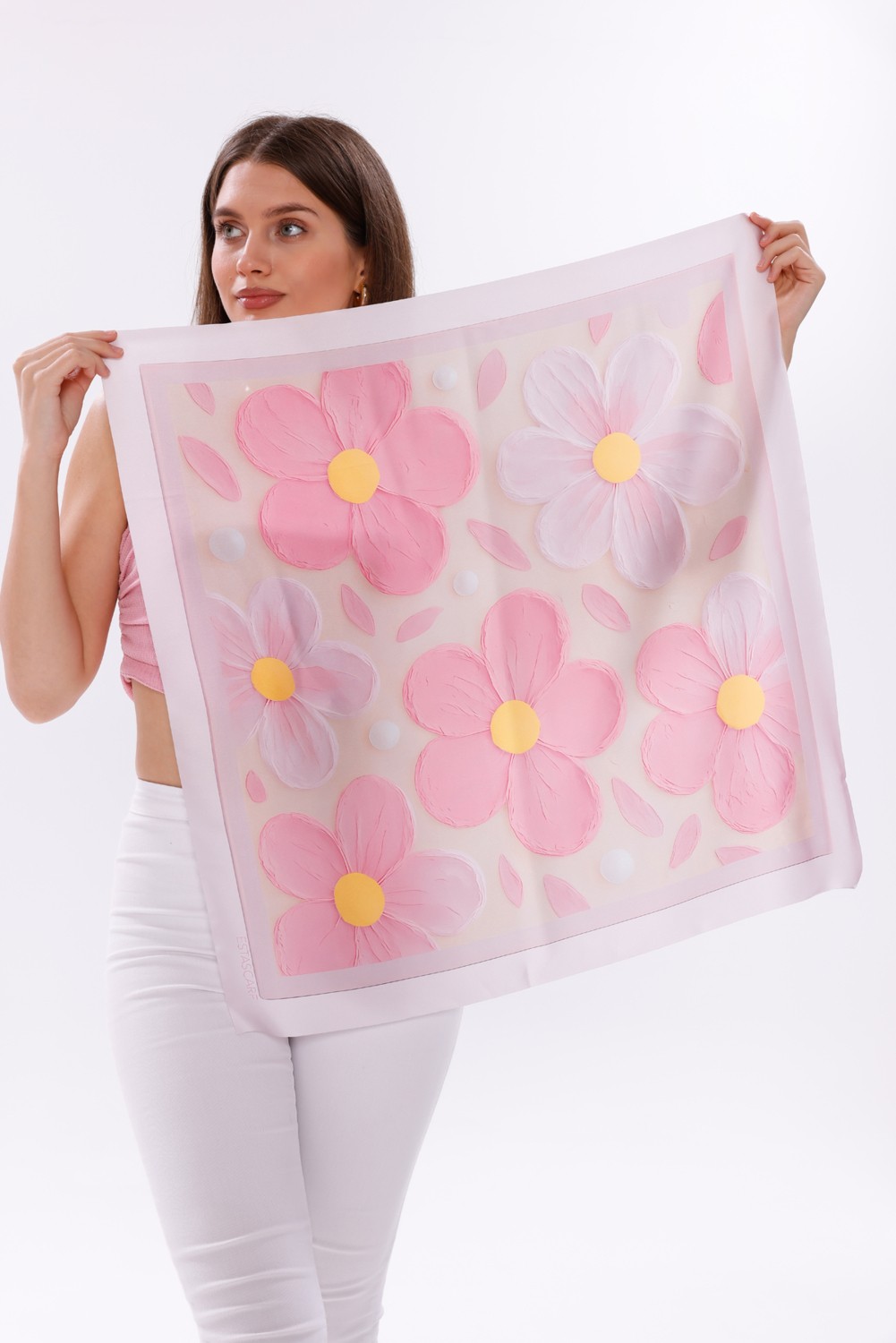 Tarzını Seç Pembe Rüya Çiçekleri Model Fular Bandana Şal Estascarf 70X70 cm